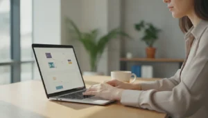 Personne rédigeant une campagne email marketing sur ordinateur portable, tasse de café à côté